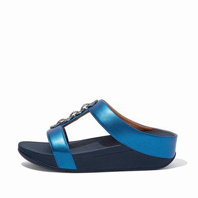 Fitflop Women's FINO Sparkle Slides Sandals - Blue, LG3610459
